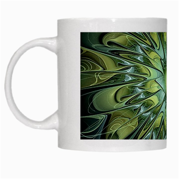 Fractal Green Gold Glowing White Mugs