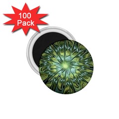 Fractal Green Gold Glowing 1 75  Magnets (100 Pack)  by Pakrebo