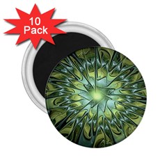 Fractal Green Gold Glowing 2 25  Magnets (10 Pack)  by Pakrebo