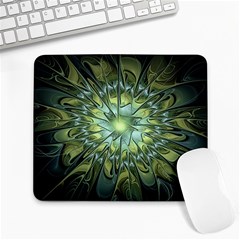 Fractal Green Gold Glowing Large Mousepads