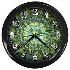 Fractal Green Gold Glowing Wall Clock (Black)