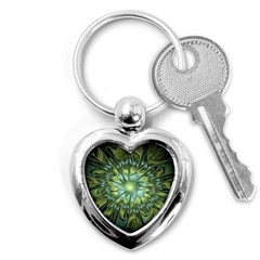 Fractal Green Gold Glowing Key Chain (Heart)