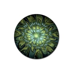 Fractal Green Gold Glowing Rubber Coaster (Round) 