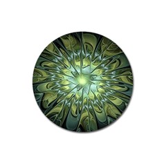 Fractal Green Gold Glowing Magnet 3  (round) by Pakrebo