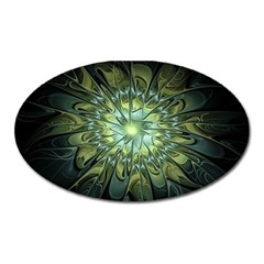 Fractal Green Gold Glowing Oval Magnet by Pakrebo