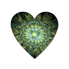 Fractal Green Gold Glowing Heart Magnet by Pakrebo