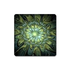 Fractal Green Gold Glowing Square Magnet by Pakrebo