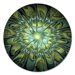 Fractal Green Gold Glowing Magnet 5  (round) by Pakrebo