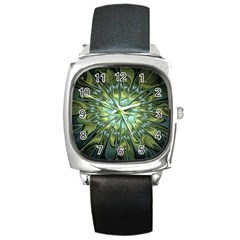 Fractal Green Gold Glowing Square Metal Watch