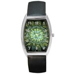 Fractal Green Gold Glowing Barrel Style Metal Watch Front