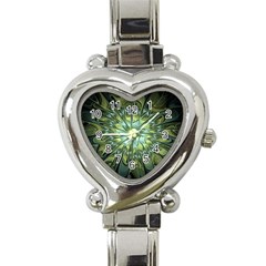 Fractal Green Gold Glowing Heart Italian Charm Watch