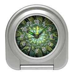 Fractal Green Gold Glowing Travel Alarm Clock