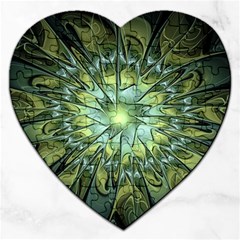 Fractal Green Gold Glowing Jigsaw Puzzle (Heart)