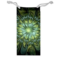 Fractal Green Gold Glowing Jewelry Bag by Pakrebo