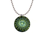 Fractal Green Gold Glowing 1  Button Necklace Front