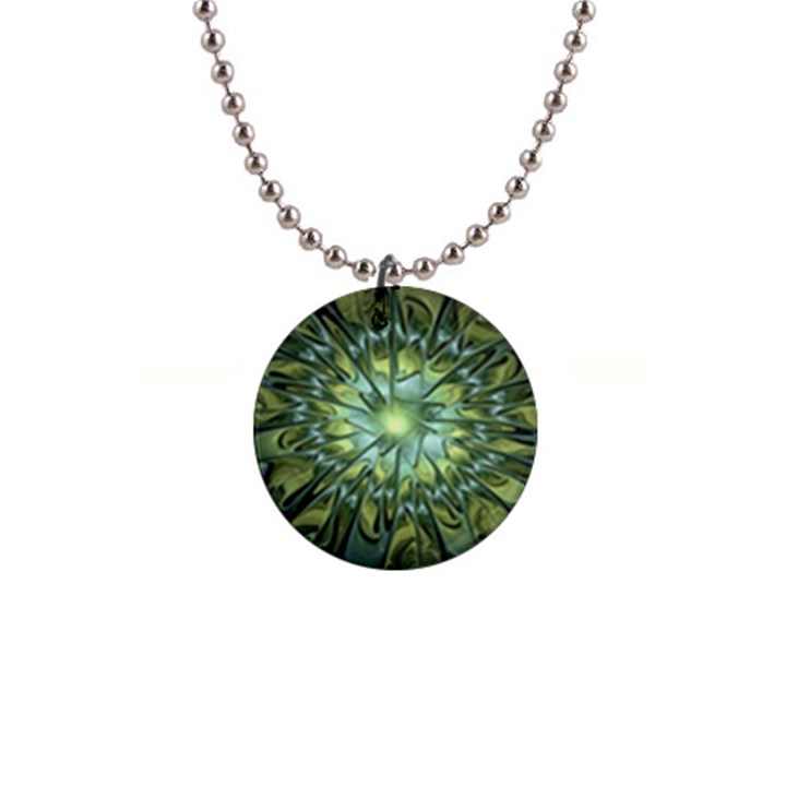 Fractal Green Gold Glowing 1  Button Necklace