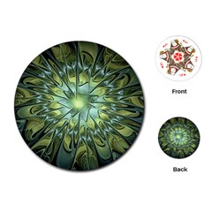 Fractal Green Gold Glowing Playing Cards Single Design (Round)