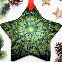 Fractal Green Gold Glowing Star Ornament (Two Sides)