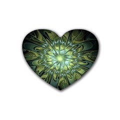 Fractal Green Gold Glowing Rubber Coaster (Heart) 