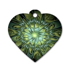 Fractal Green Gold Glowing Dog Tag Heart (Two Sides)