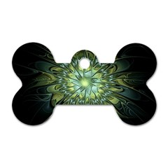 Fractal Green Gold Glowing Dog Tag Bone (One Side)