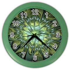 Fractal Green Gold Glowing Color Wall Clock