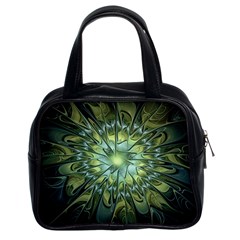 Fractal Green Gold Glowing Classic Handbag (Two Sides)