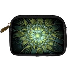 Fractal Green Gold Glowing Digital Camera Leather Case