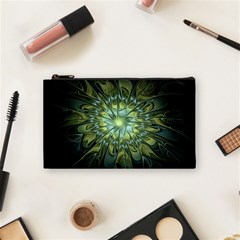 Fractal Green Gold Glowing Cosmetic Bag (Small)