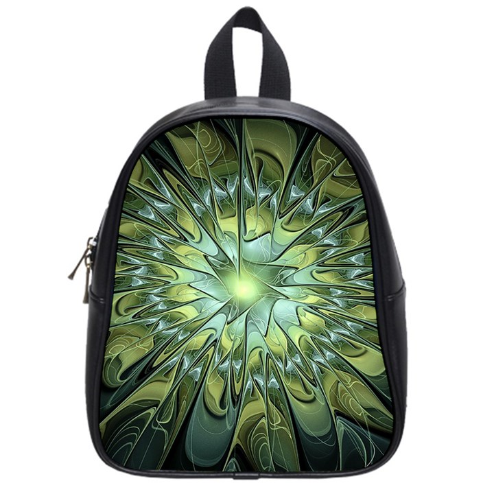 Fractal Green Gold Glowing School Bag (Small)