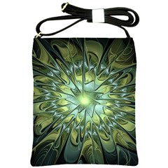 Fractal Green Gold Glowing Shoulder Sling Bag