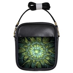 Fractal Green Gold Glowing Girls Sling Bag