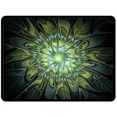 Fractal Green Gold Glowing Fleece Blanket (Large) 