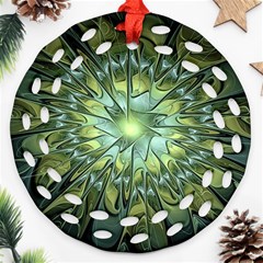 Fractal Green Gold Glowing Ornament (Round Filigree)