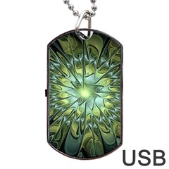 Fractal Green Gold Glowing Dog Tag USB Flash (One Side)