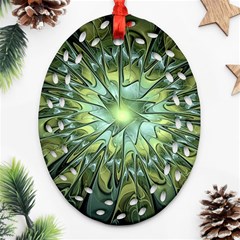 Fractal Green Gold Glowing Ornament (Oval Filigree)