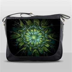 Fractal Green Gold Glowing Messenger Bag