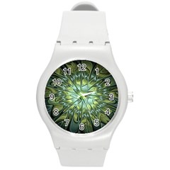 Fractal Green Gold Glowing Round Plastic Sport Watch (M)