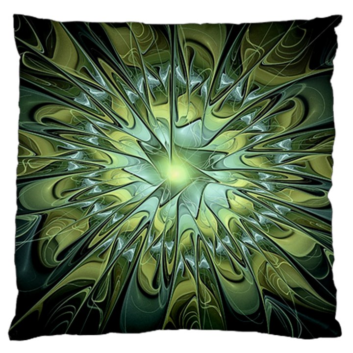 Fractal Green Gold Glowing Large Cushion Case (One Side)