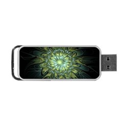 Fractal Green Gold Glowing Portable Usb Flash (one Side) by Pakrebo