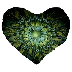 Fractal Green Gold Glowing Large 19  Premium Heart Shape Cushions