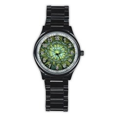 Fractal Green Gold Glowing Stainless Steel Round Watch