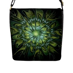 Fractal Green Gold Glowing Flap Closure Messenger Bag (L)