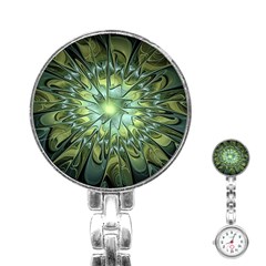 Fractal Green Gold Glowing Stainless Steel Nurses Watch