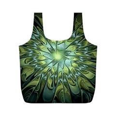 Fractal Green Gold Glowing Full Print Recycle Bag (M)