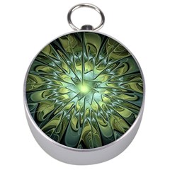 Fractal Green Gold Glowing Silver Compasses by Pakrebo