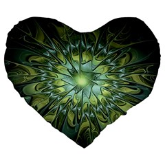 Fractal Green Gold Glowing Large 19  Premium Flano Heart Shape Cushions by Pakrebo