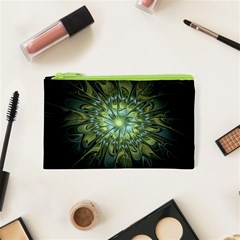 Fractal Green Gold Glowing Cosmetic Bag (XS)