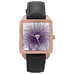 Purple Lavender Wisps White Rose Gold Leather Watch 