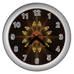 Fractal Floral Mandala Abstract Wall Clock (silver) by Pakrebo